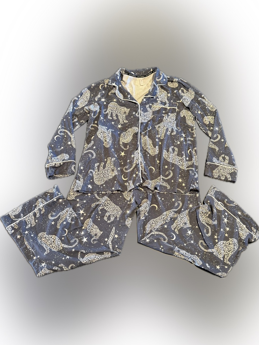 Joyspun Women’s Midnight Blue Celestial Leopard & Night Sky Print Pajama Set